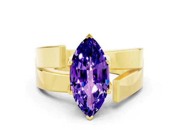 Modern Tension Set Marquise Cut Tanzanite Solitaire Wide Band Ring Yellow gold