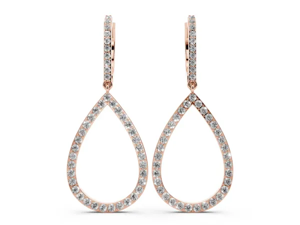 Round Diamond Teardrop Drop Earrings Rose gold