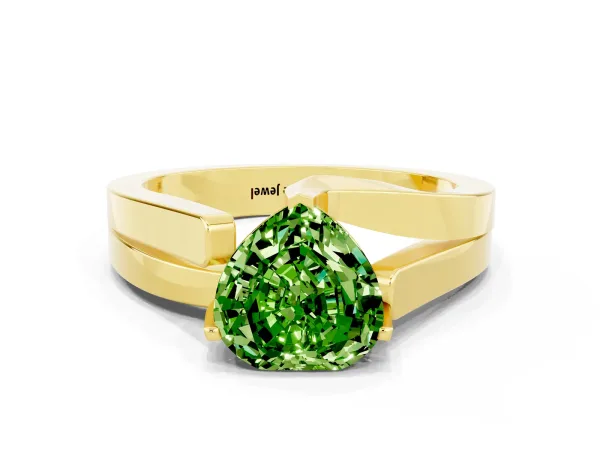 Modern Tension Set Heart Cut Peridot Solitaire Wide Band Ring Yellow gold