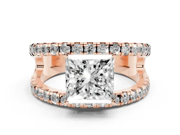 Princess Cut Solitaire Split Shank Pave Diamond Ring Rose gold