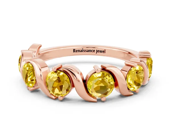Round Yellow Sapphire Half Eternity Band with Wave Prong Setting Rose gold