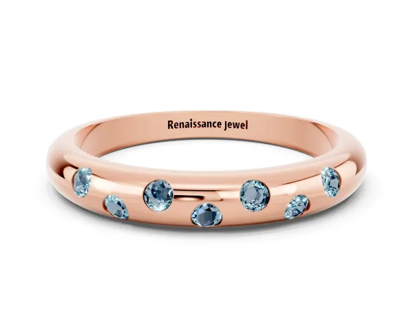 Round Aquamarine Flush-Set Comfort Fit Band Rose gold