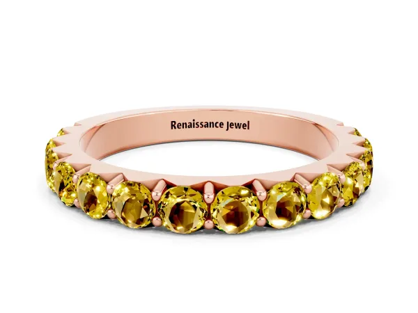 Round Yellow Sapphire Half Eternity Band with Classic Prong Setting Rose gold