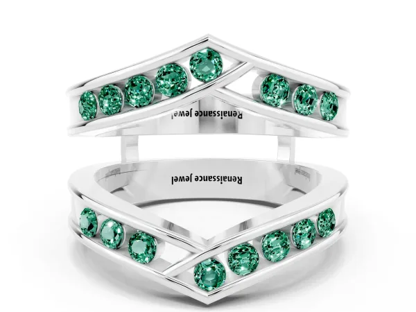 Round Green Sapphire Channel-Set Chevron Band Platinum