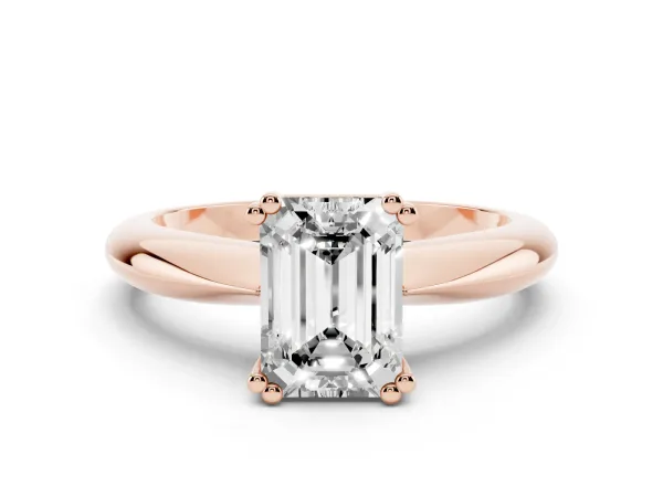 Emerald Cut Cut Solitaire Engagement Ring with Tapered Band and Four-Prong Setting Rose gold