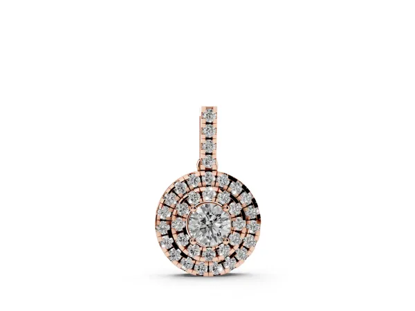 Round Double Halo Prong Set Diamond Pendant Rose gold