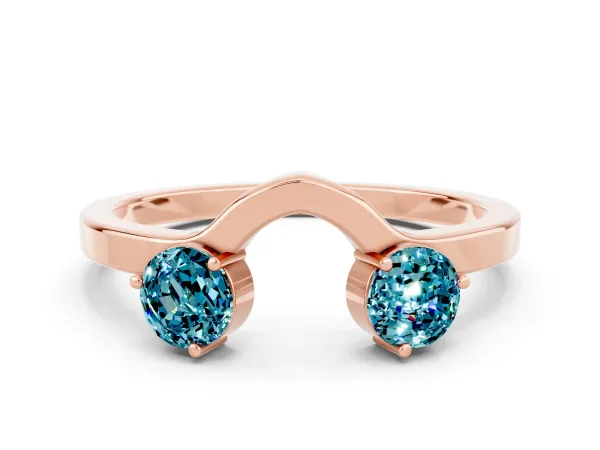 Dual Round Blue Topaz Open Band Ring with Prong Setting Rose gold