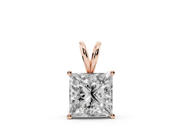 Princess Diamond Solitaire Pendant with Four Prong Setting Rose gold
