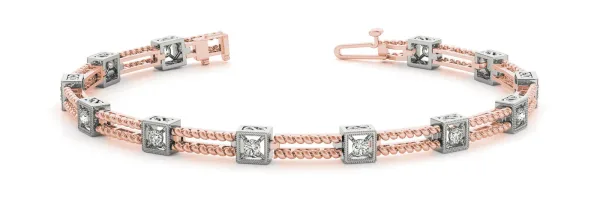 Princess Cut Diamond Box Link Tennis Bracelet with Milgrain Prong Setting Rose gold