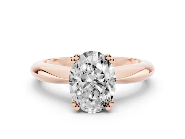 Oval Cut Cut Solitaire Engagement Ring with Tapered Band and Four-Prong Setting Rose gold