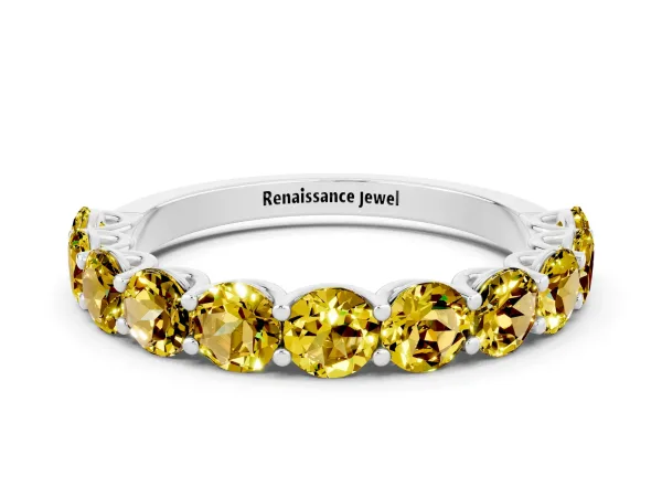 Round Yellow Sapphire Shared Prong Eternity Band Platinum