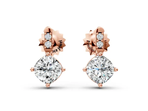 Sideways Cushion Diamond Drop Earrings with Diamond Accent Rose gold