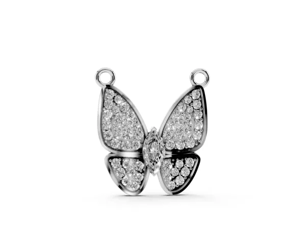 Pavé Oval Prong Butterfly Pendant White gold