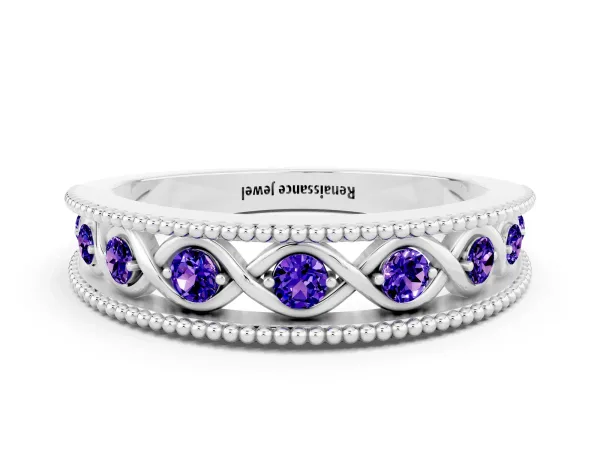 Round Tanzanite Twist Milgrain Band with Bezel Setting Platinum