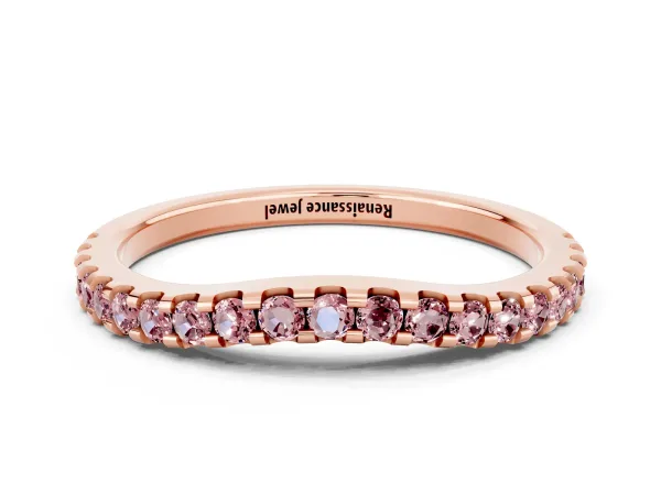 Round Morganite Pavé Curved Wedding Band Rose gold