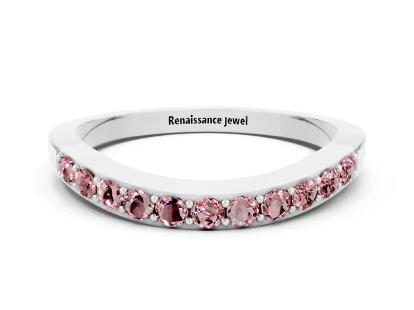 Round Morganite Curved Wedding Band with Channel Setting Platinum