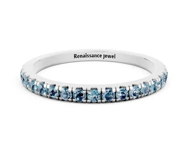 Pavé Round Aquamarine Half Eternity Band with Shared Prong Setting Platinum
