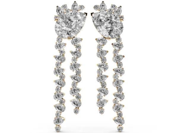 Pear Diamond Drop Earrings with Trilliant Diamond Cascades Yellow gold