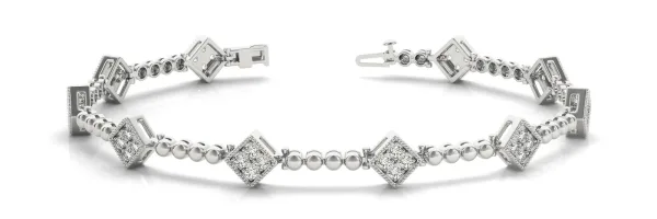 Princess-Cut Diamond Bezel-Set Tennis Bracelet with Pave Prong Setting White gold