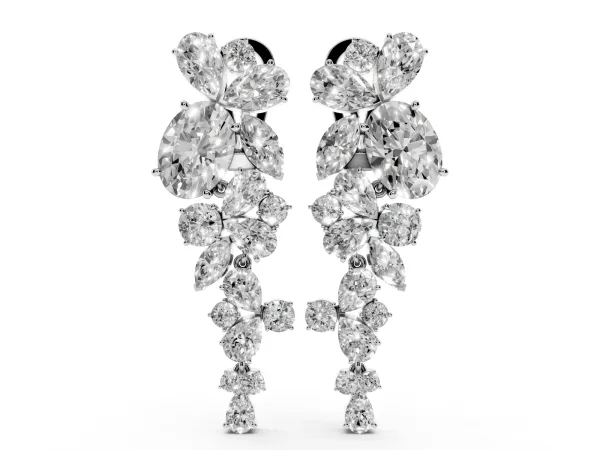 Pear, Marquise and Round Diamond Floral Drop Earrings Platinum