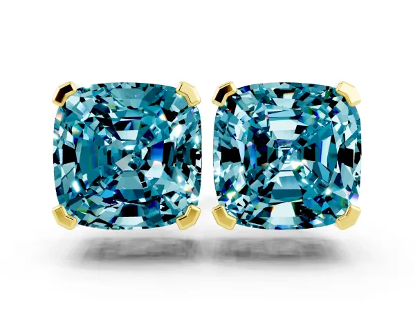 Cushion Cut Blue Topaz Stud Earrings Yellow gold