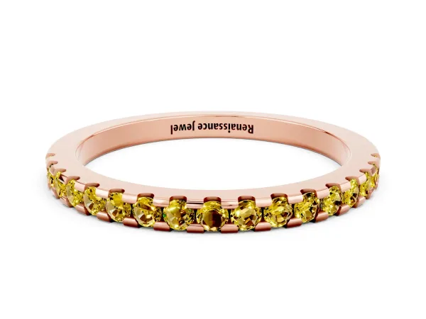Round Yellow Sapphire Pavé Set Eternity Band with Micro Prong Setting Rose gold