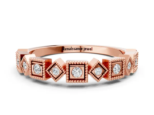 Milgrain Square Diamond Eternity Band with Bezel Setting Rose gold