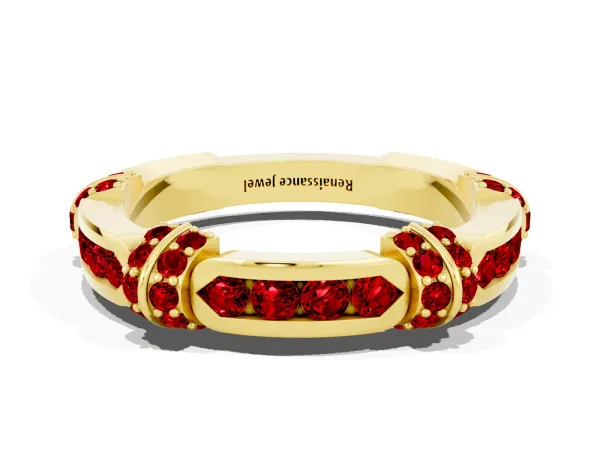 Pavé Round Ruby Link Band with Bezel Setting Yellow gold