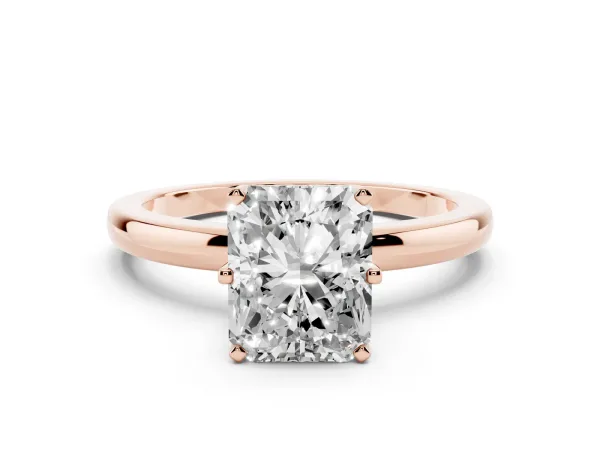 Radiant Cut Solitaire Diamond Ring with Six-Prong Setting on a Classic Band Rose gold