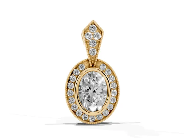 Oval Halo Pavé Diamond Pendant Yellow gold