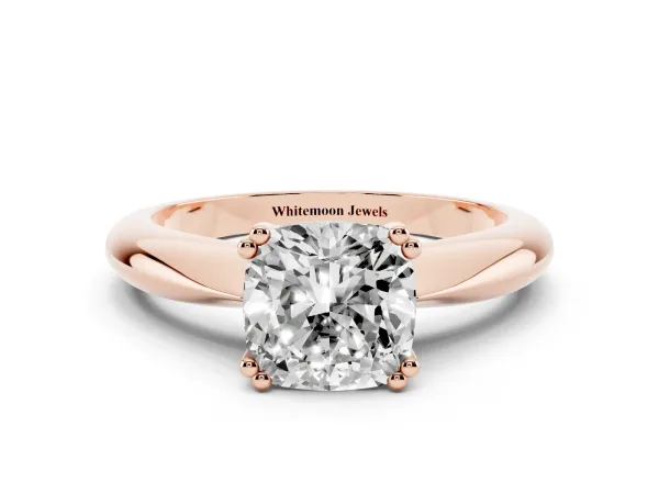 Cushion Cut Cut Solitaire Engagement Ring with Tapered Band and Four-Prong Setting Rose gold