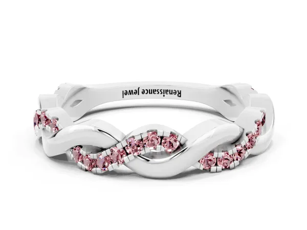 Pavé Round Morganite Twist Eternity Band with Shared Prong Setting Platinum