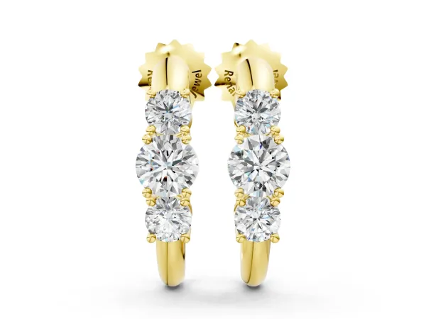 Round Brilliant Diamond U-Hoop Earrings with Prong Setting Yellow gold