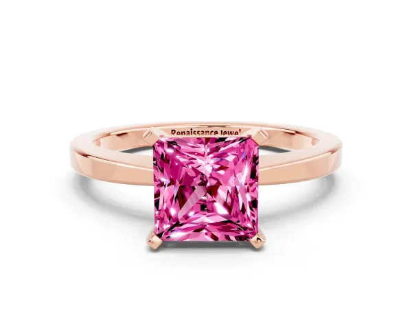 Princess Cut Pink Sapphire Solitaire Engagement Ring with Classic Band and Four-Prong Setting Rose gold