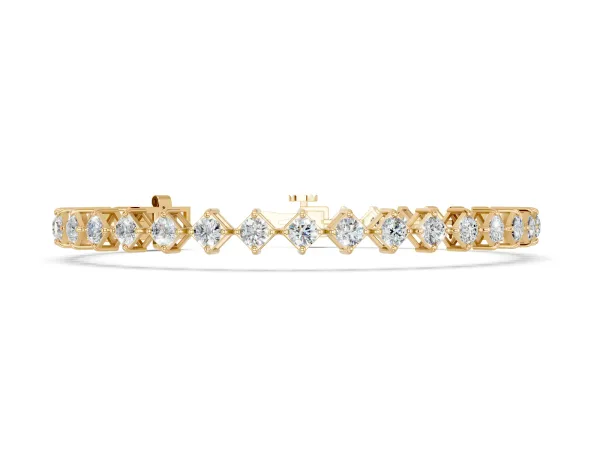 Princess Cut Diamond Tennis Bracelet with Square Prong Setting Yellow gold