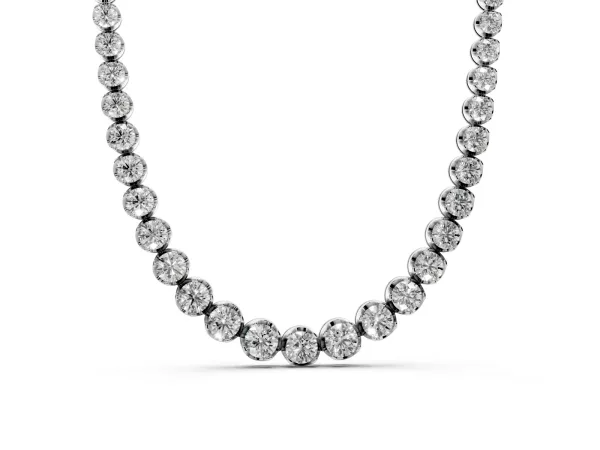 Round Diamond Tennis Necklace with Bezel Setting and Prong Setting White gold