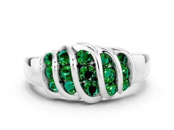 Round Emerald Multi-Row Crossover Band Platinum