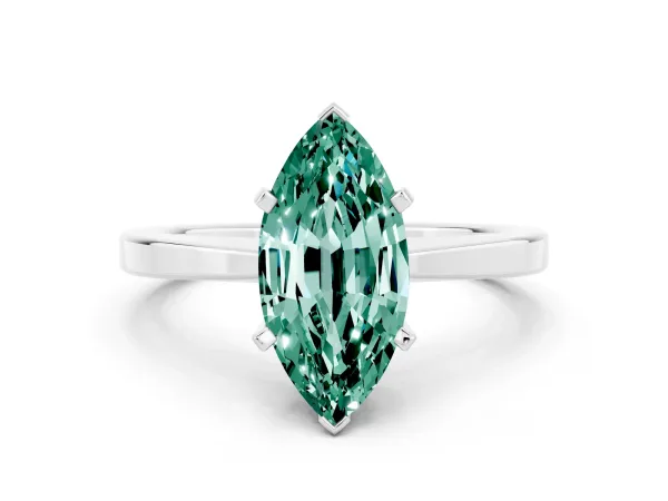 Marquise Cut Green Sapphire Solitaire Engagement Ring with Classic Band and Four-Prong Setting Platinum
