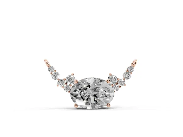 Oval Diamond Pendant with Heart Accents and Prong Setting Rose gold