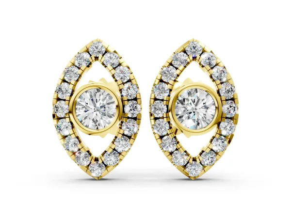 Round Diamond Evil Eye Stud Earrings Yellow gold