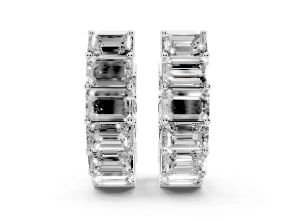 Emerald Diamond Huggie Hoop Earrings Platinum