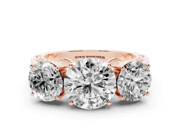 Round Cut Diamond Three-Stone Ring with Prong Setting and Textured Band Rose gold