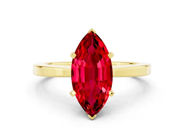Marquise Cut Ruby Solitaire Engagement Ring with Classic Band and Four-Prong Setting Yellow gold