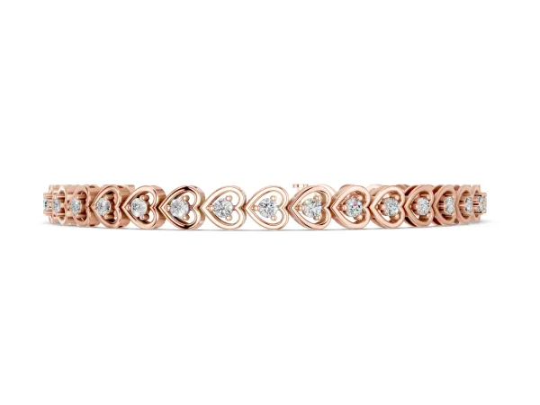 Heart-Shaped Diamond Tennis Bracelet with Channel Setting and Prong Set Stones Rose gold