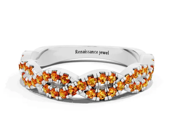 Round Citrine Twisted Eternity Band with Pavé and Shared Prong Setting Platinum