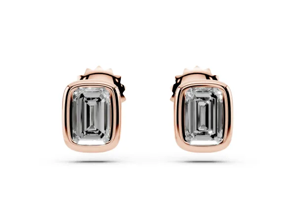 Emerald Diamond Bezel-Set Stud Earrings Rose gold