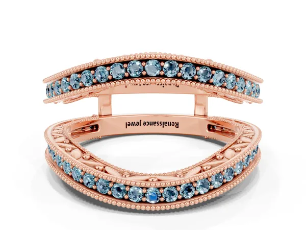 Round Aquamarine Milgrain Eternity Band with Channel Setting Rose gold