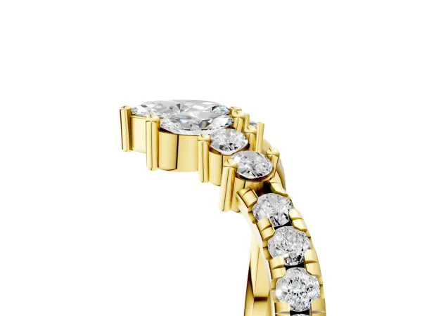 Chevron Marquise and Round Diamond Open Band with Prong Setting Yellow gold
