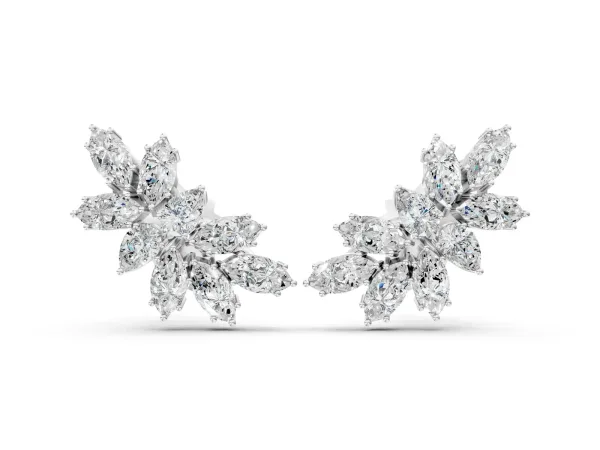 Pear and Marquise Diamond Cluster Stud Earrings Platinum