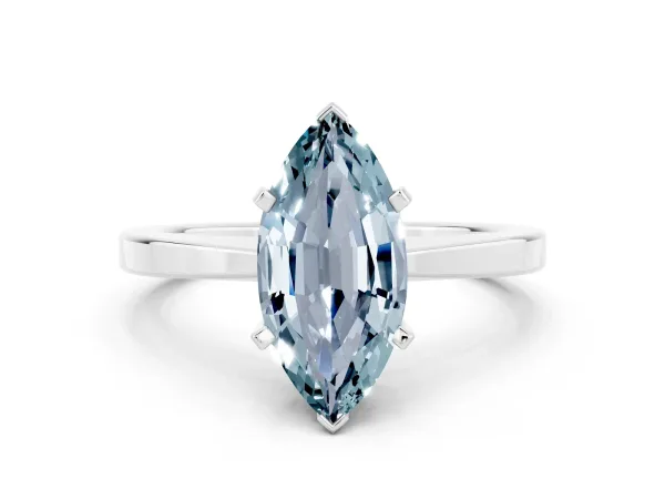 Marquise Cut Aquamarine Solitaire Engagement Ring with Classic Band and Four-Prong Setting Silver
